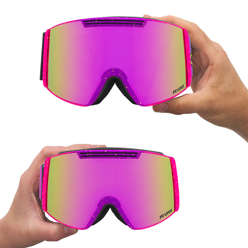 Pink / Small | large_&_small.JPG | Studio view of The 93 Combustion Backslap Goggle with pink / small lens