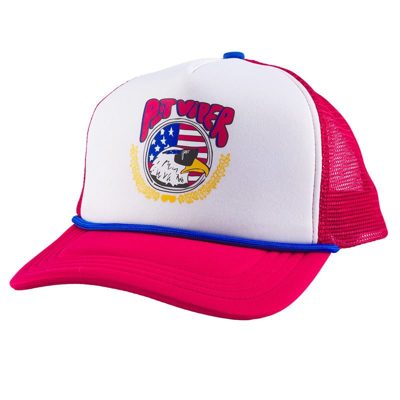  | chicken_butt.JPG | Angled view of Baldy Trucker Hat on white background