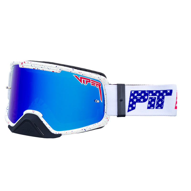 Blue / Large | side_view.JPG | Angled view of The Merika Brapstrap Goggle with blue / large lens on white background