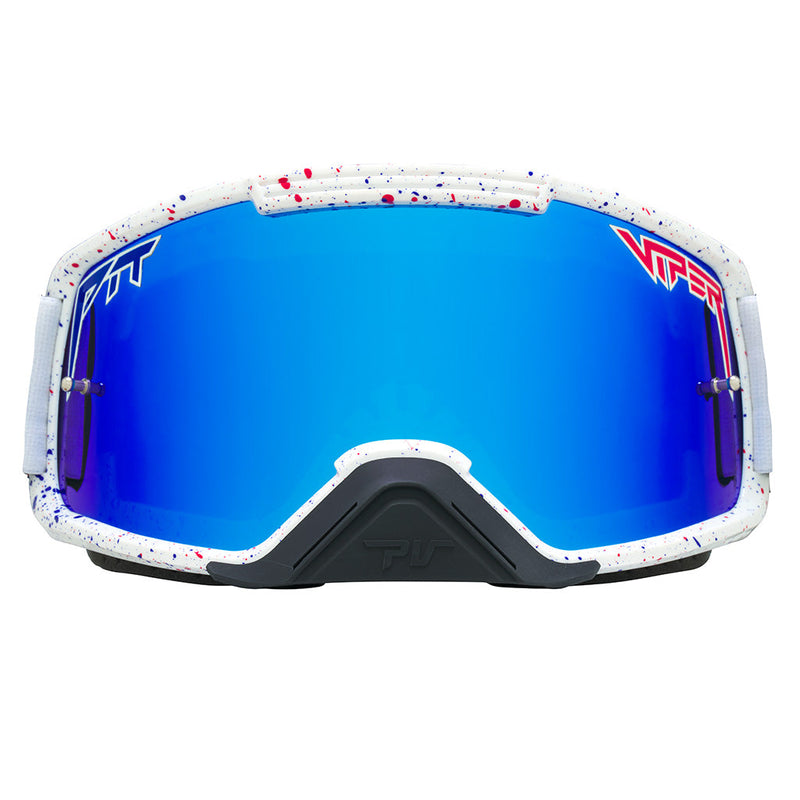 Blue / Small | full_frontal.JPG | Front view of The Merika Brapstrap Goggle with blue / small lens on white background