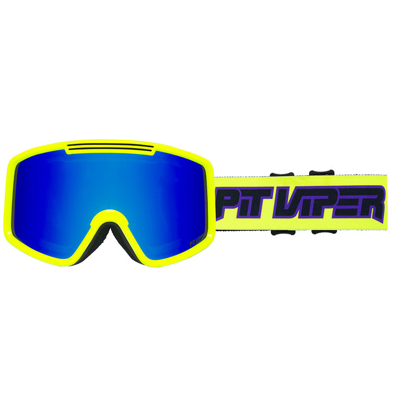 Blue-Purple / Large | even_more_side_view.JPG | Front view of The Sludge French Fry Goggle with blue-purple / large lens on white background