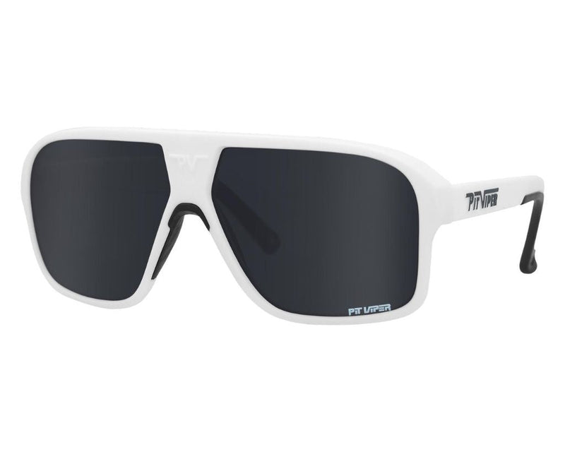 Angled view of The Miami Nights Flight Optics with polarized smoke lens on white background