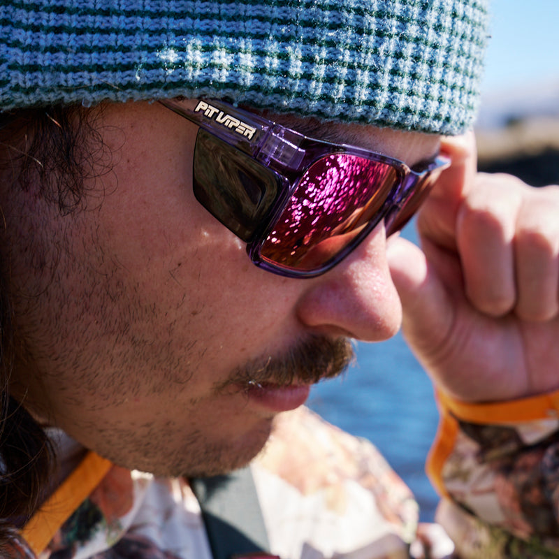 / Z87+ Pink Purple | photo_of_person.JPG | Person wearing The Shelldon Revlock with Z87+ Pink Purple lens