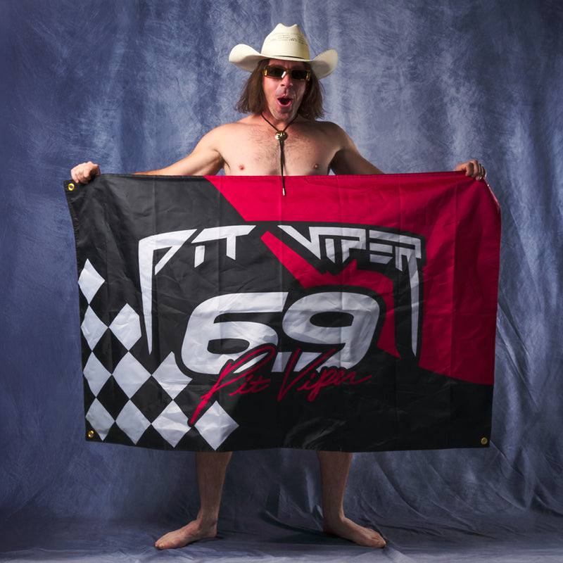  | flag_on_dave.JPG | The Victory Lane Flag from Pit Viper