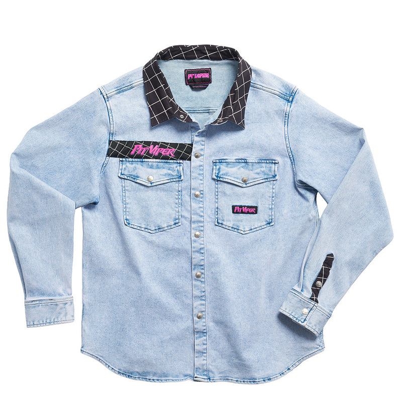  | full_frontal.JPG | Front view of The Surge Matrix Sport Denim Button Down on white background