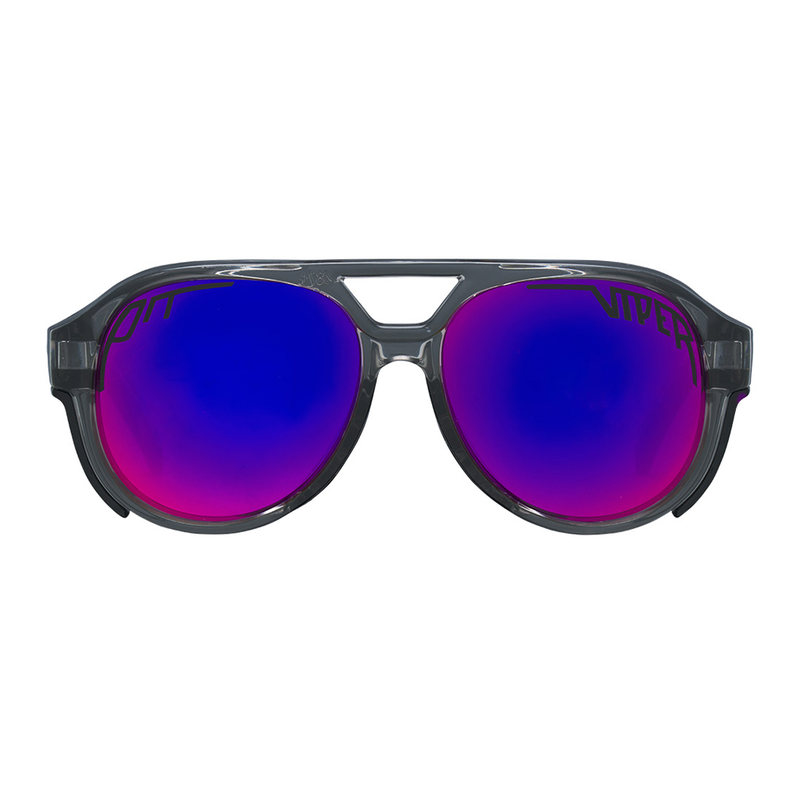 Polarized Z87+ Purple | full_frontal.JPG | The Smoke Show Exciter, glacier glasses from pit viper with a grey translucent frame and purple lens