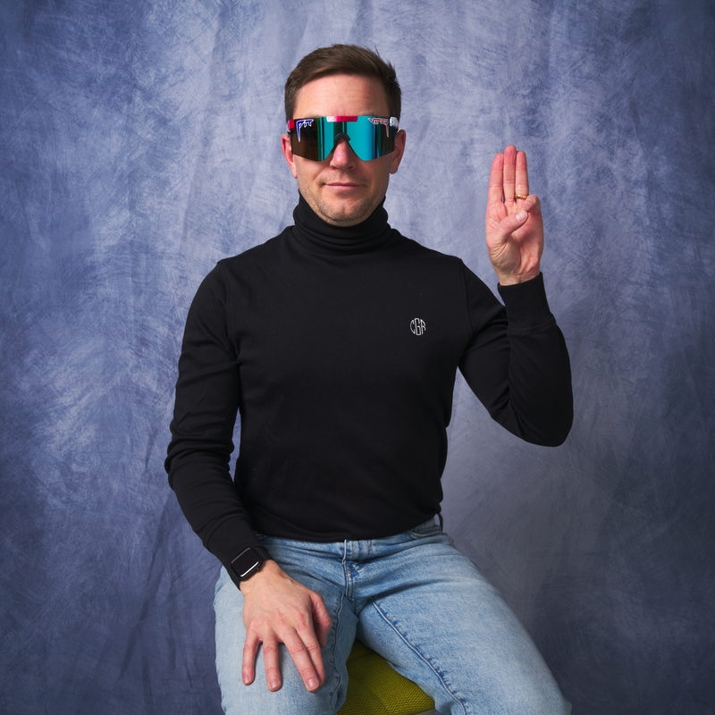 HDPV Polarized Blue / Regular | photo_of_person.JPG | Person wearing The Firecracker Original 2.0 with HDPV Polarized Blue lens