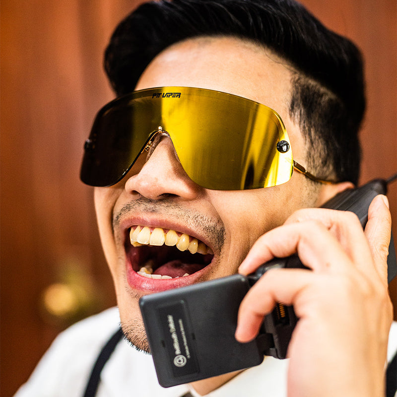 / Polarized Gold | photo_of_person_2.JPG | Person wearing The Money Counter Limousine with polarized Gold lens