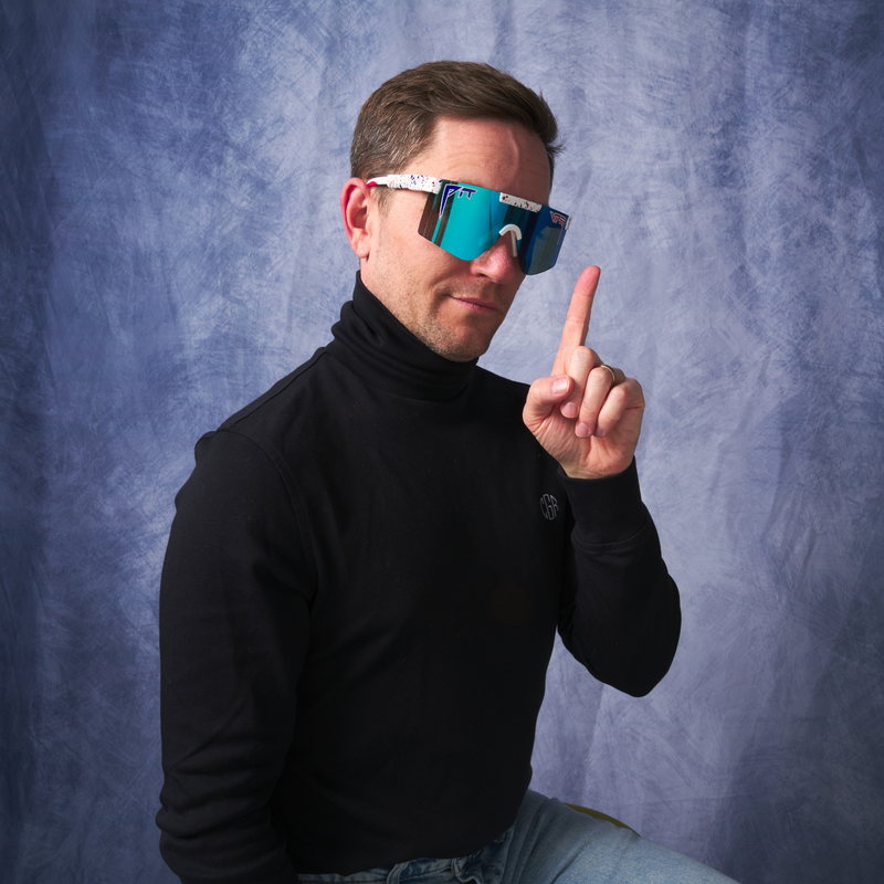 HDPV Polarized Blue / Regular | photo_of_person.JPG | Person wearing The Merika Original 2.0 with HDPV Polarized Blue lens