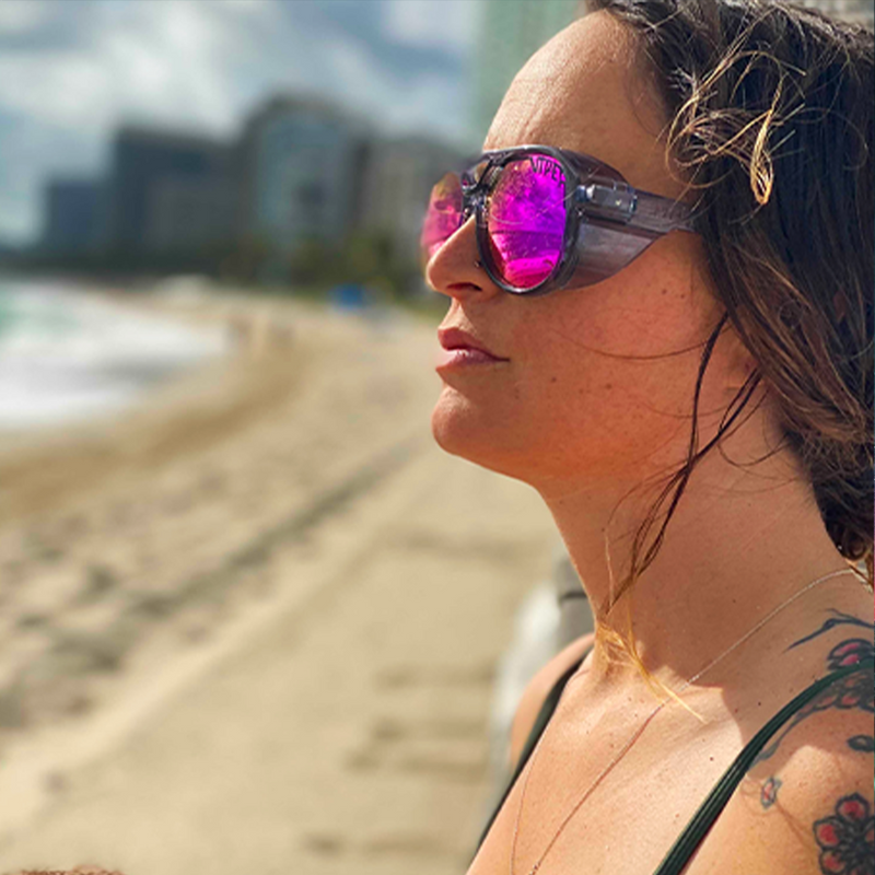 Polarized Z87+ Purple | photo_of_person.JPG | Person wearing The Smoke Show Exciters sunglasses